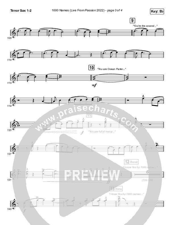 1000 Names (Live From Passion 2022) Tenor Sax 1/2 (Passion / Sean Curran)