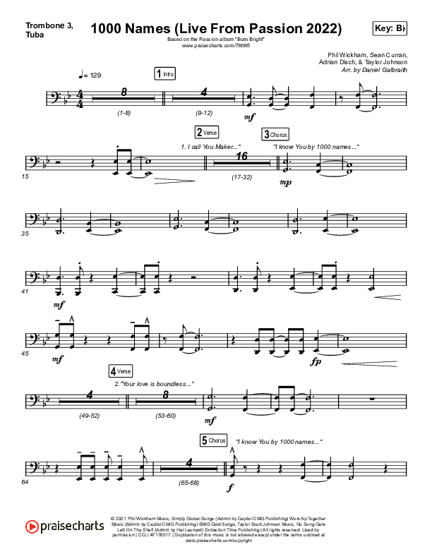1000 Names (Live From Passion 2022) Trombone 3/Tuba (Passion / Sean Curran)