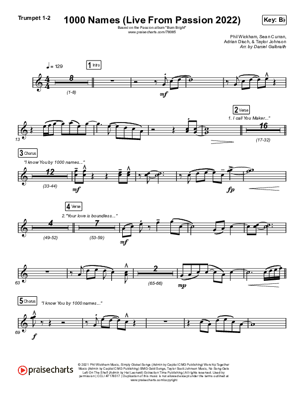 1000 Names (Live From Passion 2022) Trumpet 1,2 (Passion / Sean Curran)