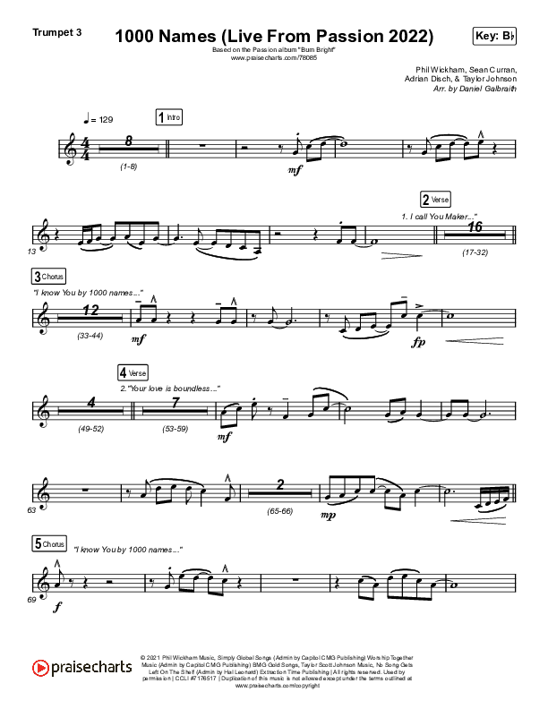 1000 Names (Live From Passion 2022) Trumpet 3 (Passion / Sean Curran)