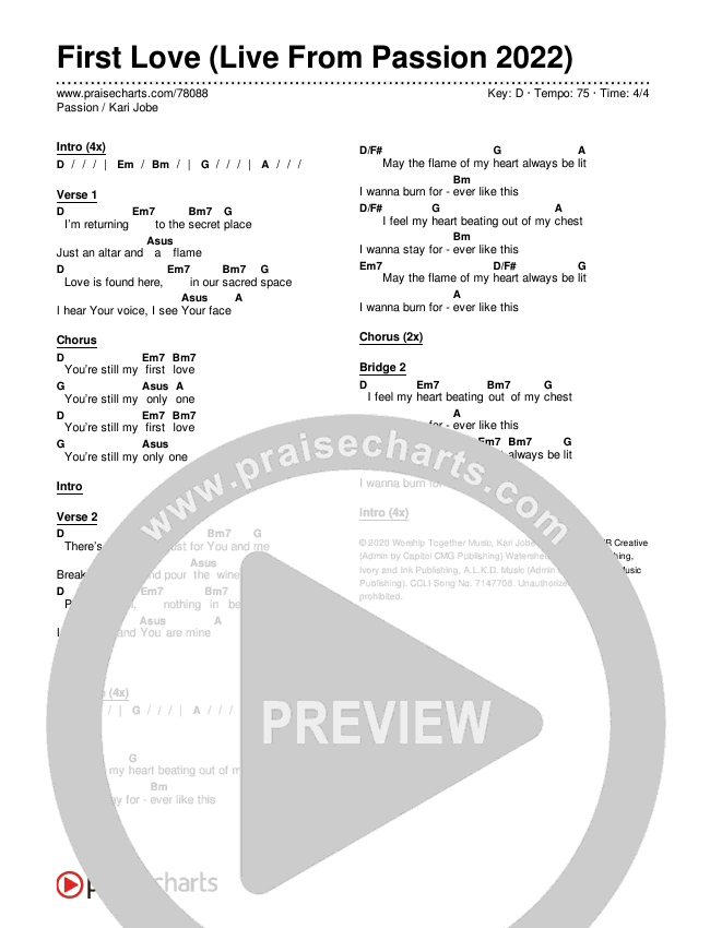 First Love (Live From Passion 2022) Chords & Lyrics (Passion / Kari Jobe)