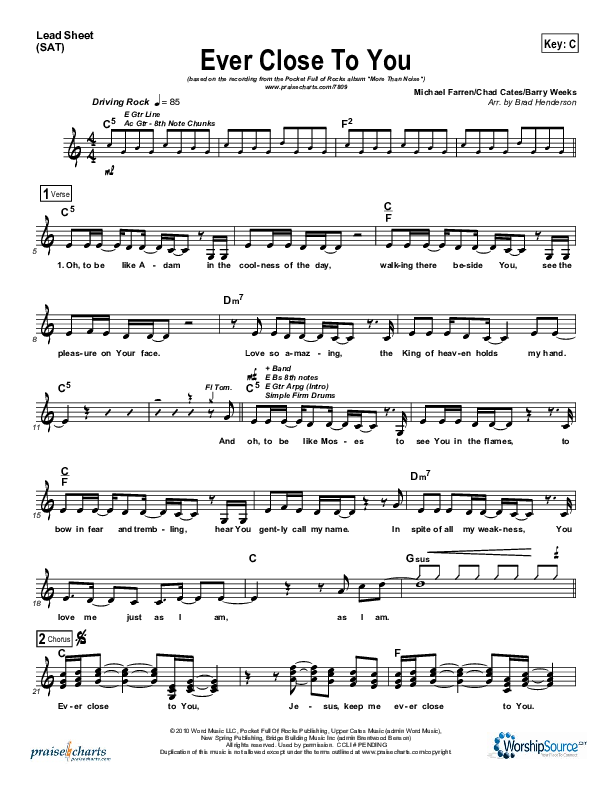 Ever Close To You Lead Sheet (Pocket Full Of Rocks)