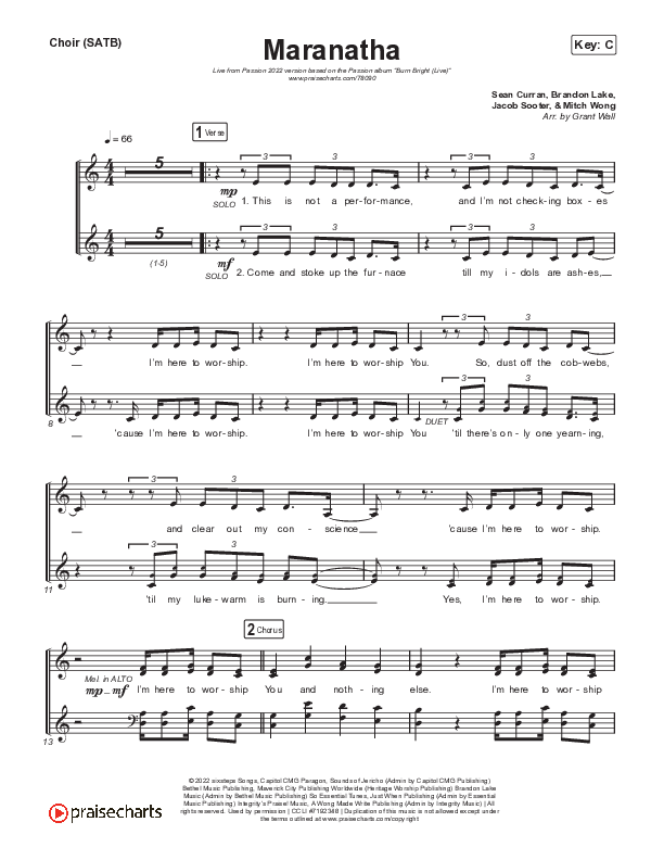 Maranatha (Live From Passion 2022) Choir Sheet (SATB) (Passion / Sean Curran)