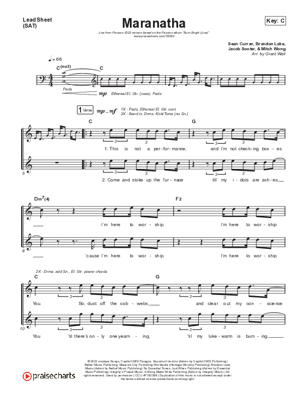 Maranatha (Live From Passion 2022) Lead Sheet (SAT) (Passion / Sean Curran)