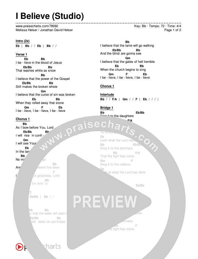 I Believe (Studio) Chords & Lyrics (Melissa Helser / Jonathan David Helser)