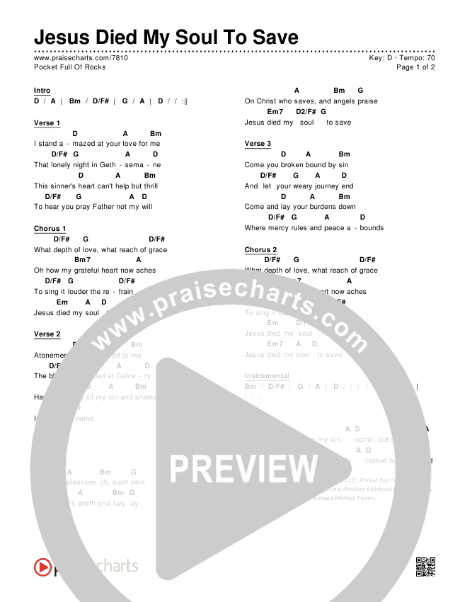 Jesus Died My Soul To Save Chords & Lyrics (Pocket Full Of Rocks)