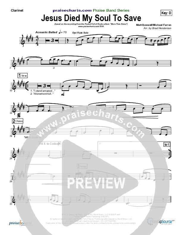 Jesus Died My Soul To Save Clarinet (Pocket Full Of Rocks)