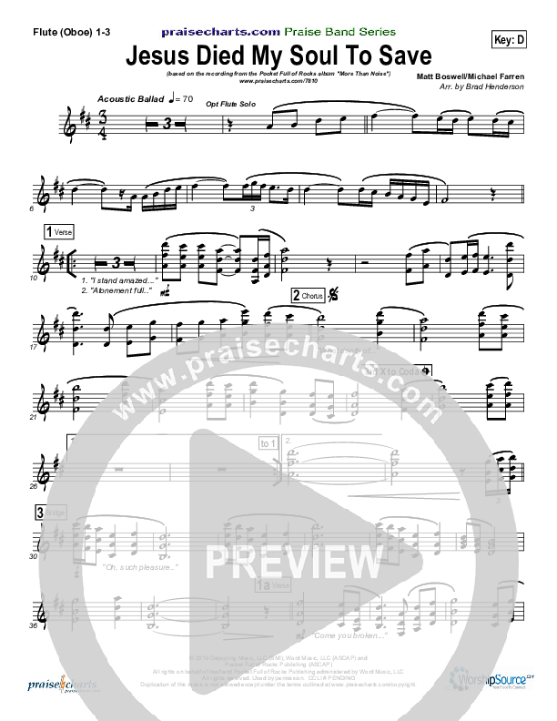 Jesus Died My Soul To Save Flute/Oboe 1/2/3 (Pocket Full Of Rocks)