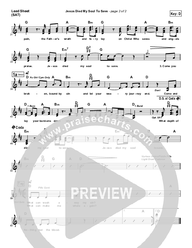 Jesus Died My Soul To Save Lead Sheet (SAT) (Pocket Full Of Rocks)