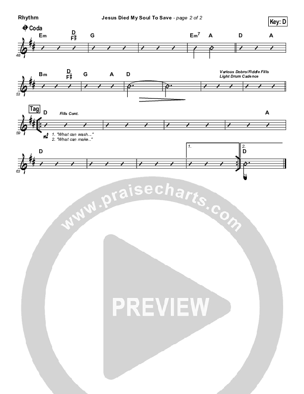 Jesus Died My Soul To Save Rhythm Chart (Pocket Full Of Rocks)