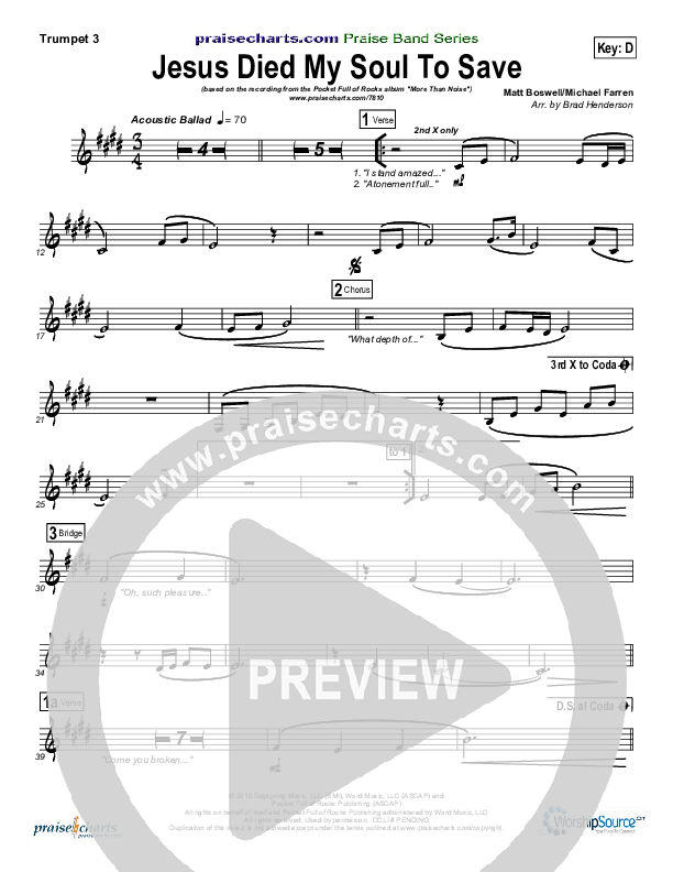 Jesus Died My Soul To Save Trumpet 3 (Pocket Full Of Rocks)