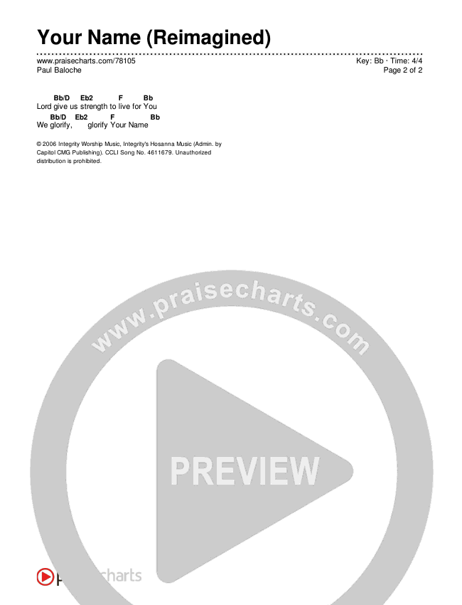 Your Name (Reimagined) Chords & Lyrics (Paul Baloche)