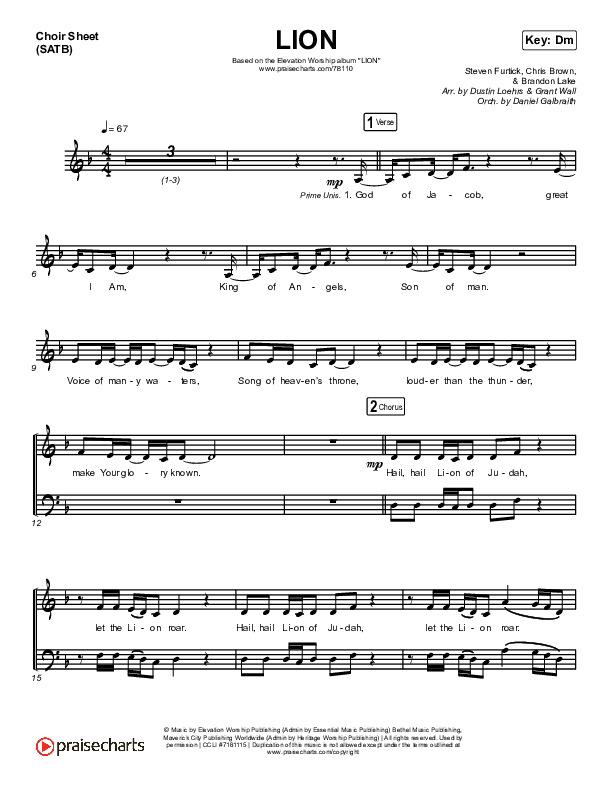 LION Choir Sheet (SATB) (Elevation Worship / Chris Brown / Brandon Lake)