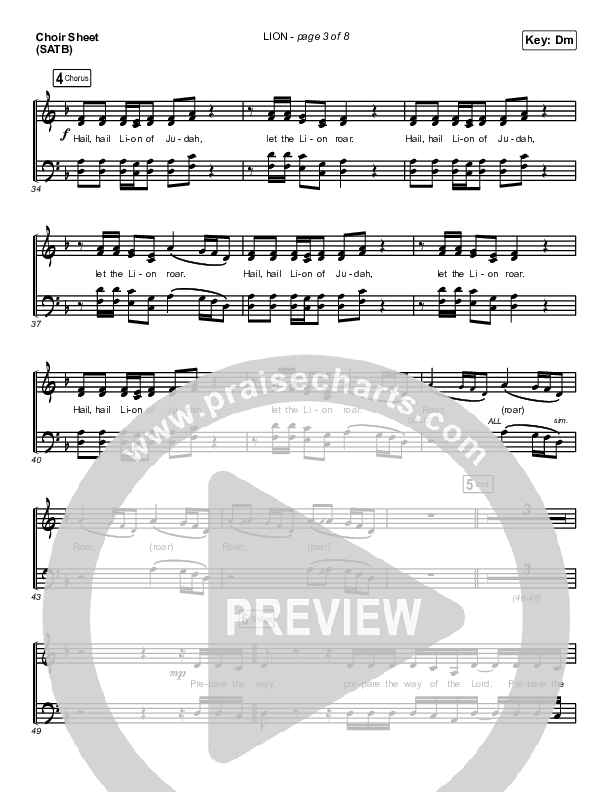 LION Choir Sheet (SATB) (Elevation Worship / Chris Brown / Brandon Lake)