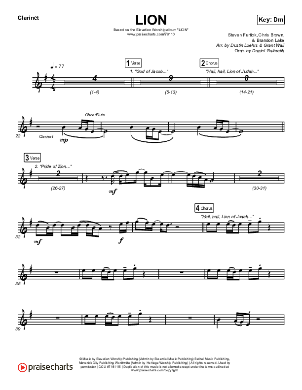 LION Clarinet 1,2 (Elevation Worship / Chris Brown / Brandon Lake)