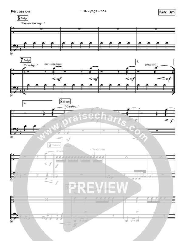 LION Percussion Sheet Music PDF (Elevation Worship / Chris Brown