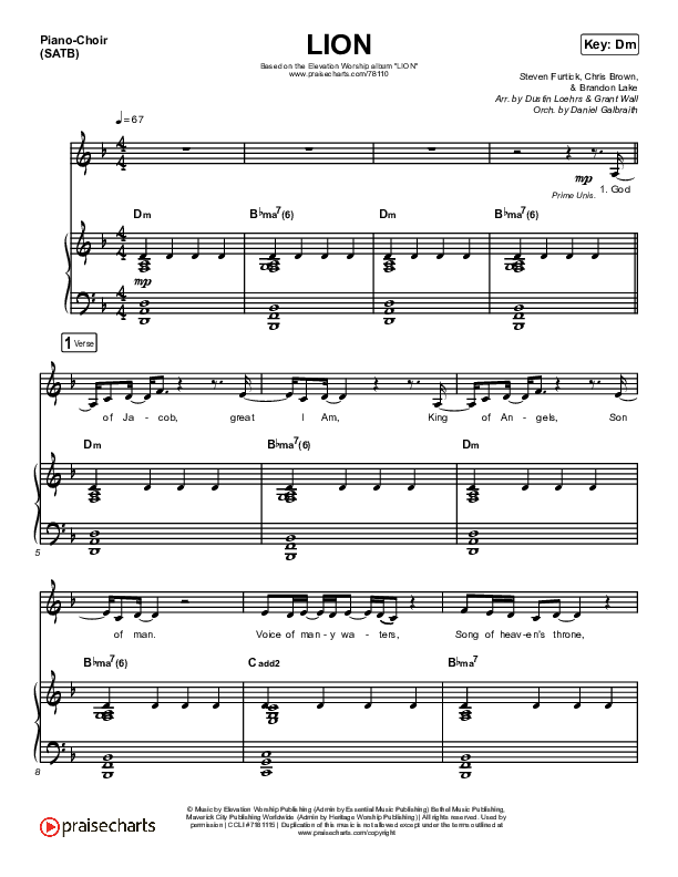 LION Piano/Vocal (SATB) (Elevation Worship / Chris Brown / Brandon Lake)