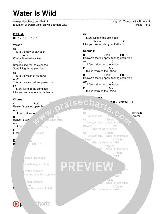 Water Is Wild Chords & Lyrics (Elevation Worship / Chris Brown / Brandon Lake)