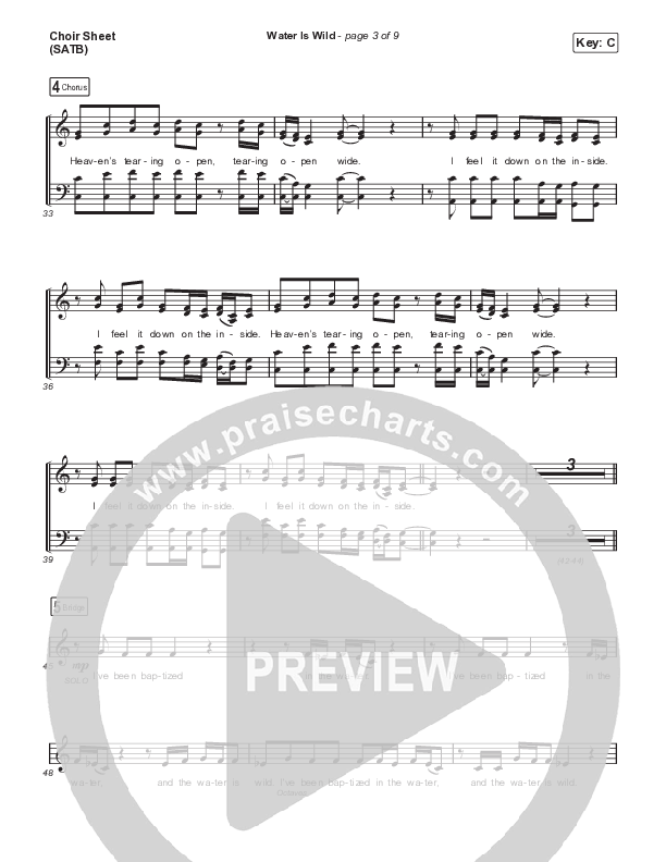 Water Is Wild Choir Sheet (SATB) (Elevation Worship / Chris Brown / Brandon Lake)