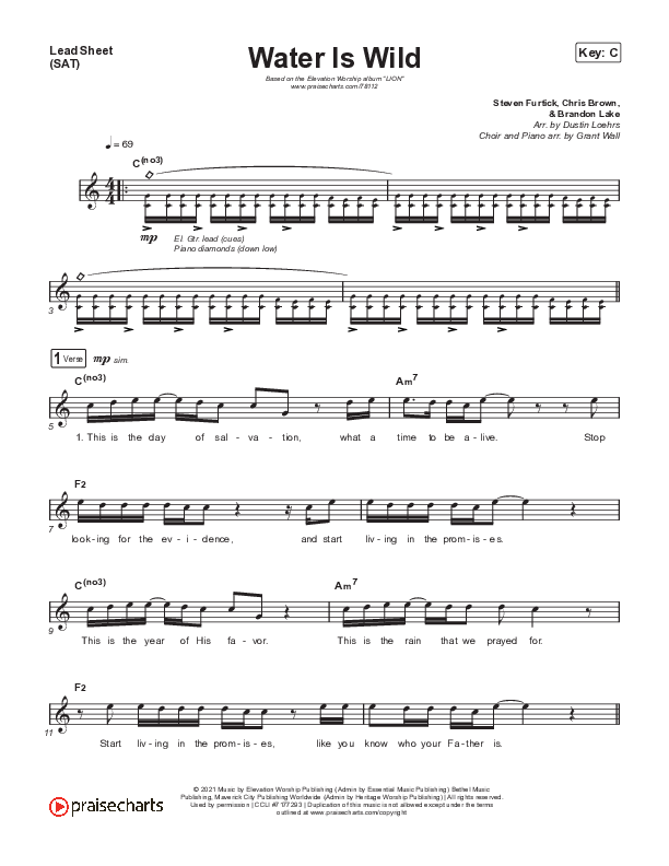 Water Is Wild Lead Sheet (SAT) (Elevation Worship / Chris Brown / Brandon Lake)