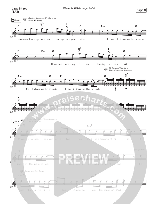 Water Is Wild Lead Sheet (SAT) (Elevation Worship / Chris Brown / Brandon Lake)