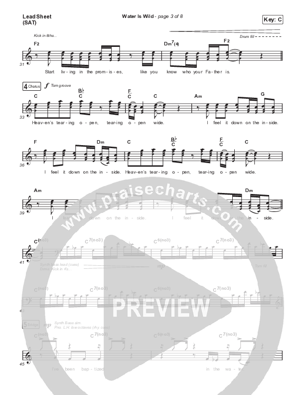 Water Is Wild Lead Sheet (SAT) (Elevation Worship / Chris Brown / Brandon Lake)