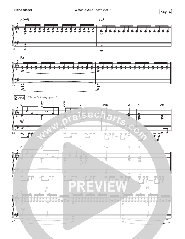 Water Is Wild Piano Sheet (Elevation Worship / Chris Brown / Brandon Lake)