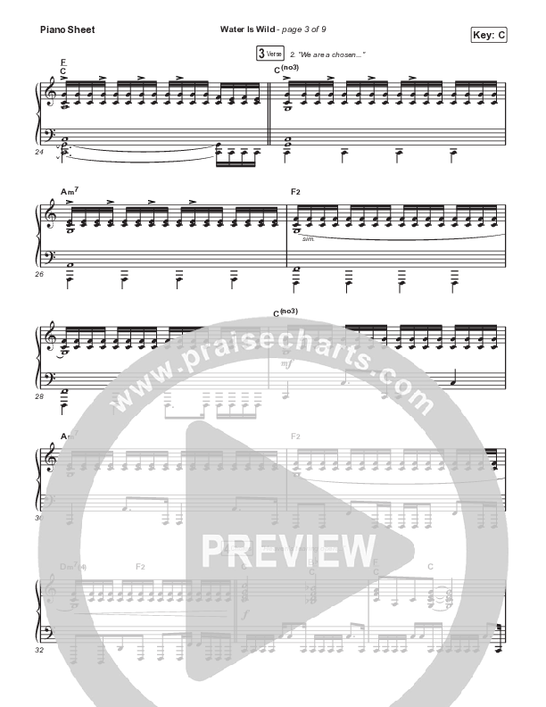 Water Is Wild Piano Sheet (Elevation Worship / Chris Brown / Brandon Lake)