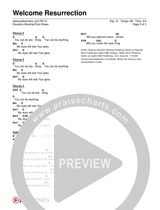 Welcome Resurrection Chords & Lyrics (Elevation Worship / Chris Brown)