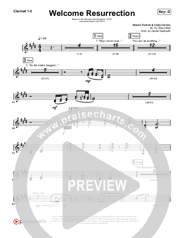 Welcome Resurrection Clarinet 1/2 (Elevation Worship / Chris Brown)