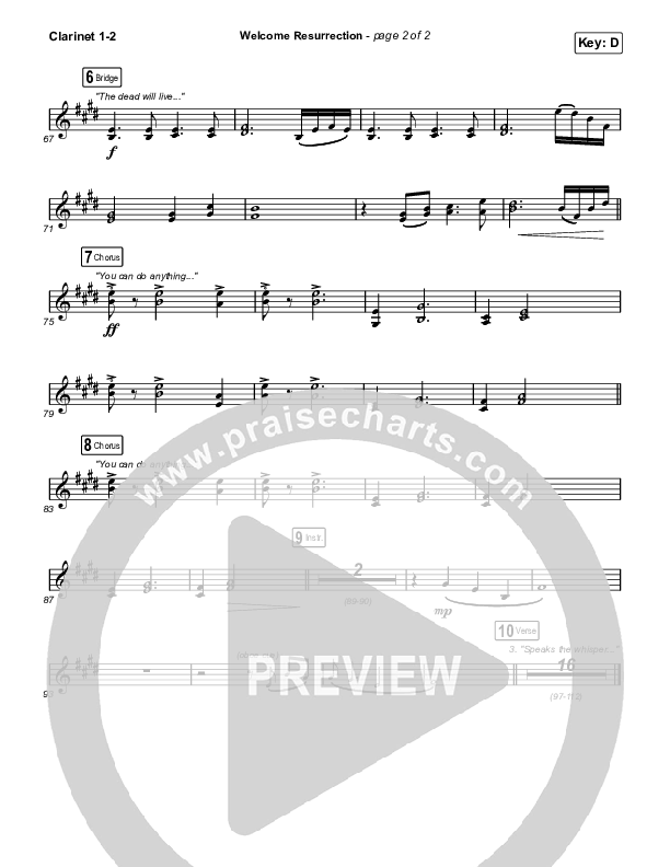 Welcome Resurrection Clarinet 1/2 (Elevation Worship / Chris Brown)