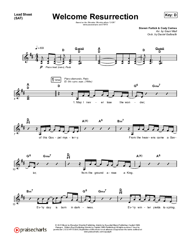 Welcome Resurrection Lead Sheet (SAT) (Elevation Worship / Chris Brown)