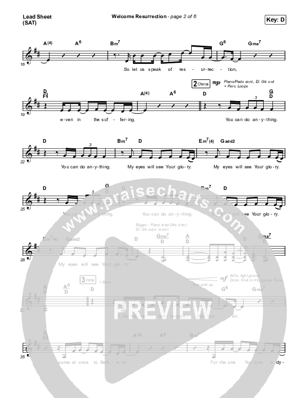 Welcome Resurrection Lead Sheet (SAT) (Elevation Worship / Chris Brown)
