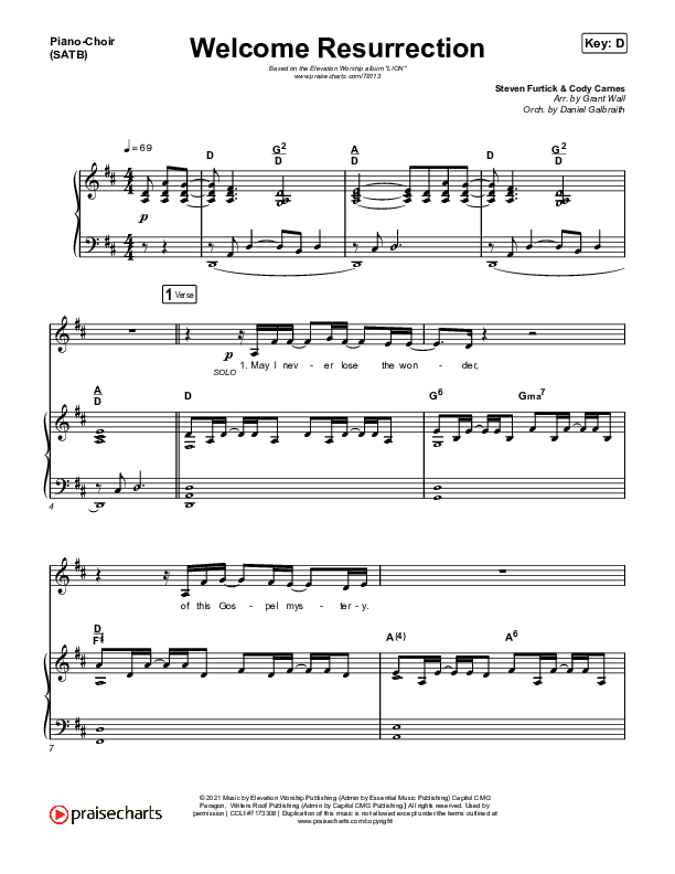 Welcome Resurrection Piano/Vocal Pack (Elevation Worship / Chris Brown)