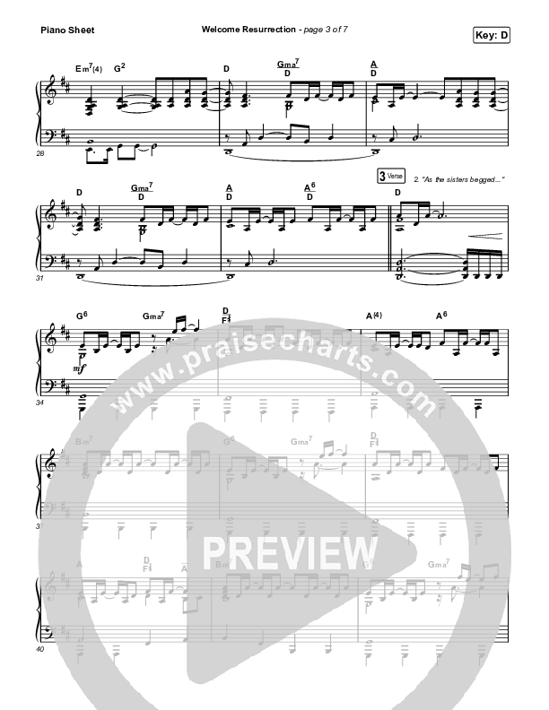 Welcome Resurrection Piano Sheet (Elevation Worship / Chris Brown)