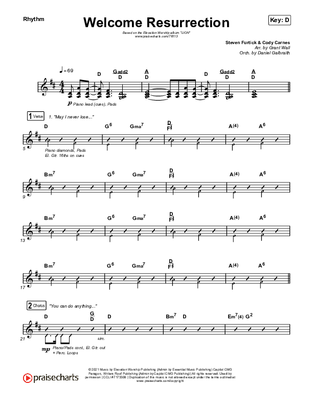 Welcome Resurrection Rhythm Chart (Elevation Worship / Chris Brown)