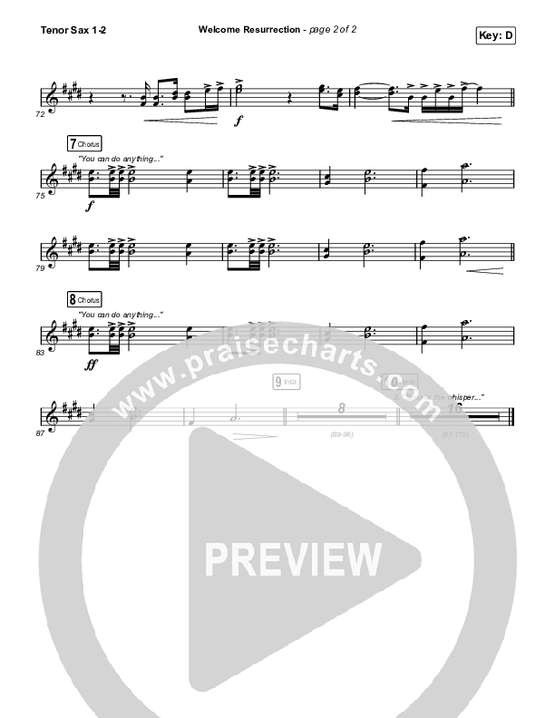 Welcome Resurrection Tenor Sax 1/2 (Elevation Worship / Chris Brown)