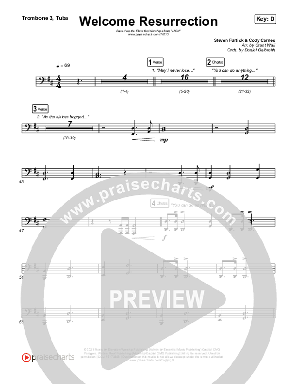 Welcome Resurrection Trombone 3/Tuba (Elevation Worship / Chris Brown)