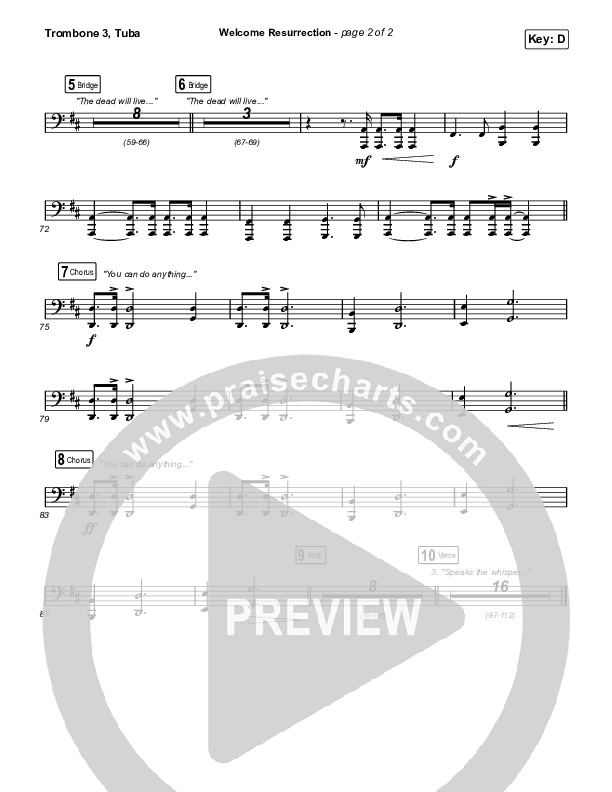 Welcome Resurrection Trombone 3/Tuba (Elevation Worship / Chris Brown)