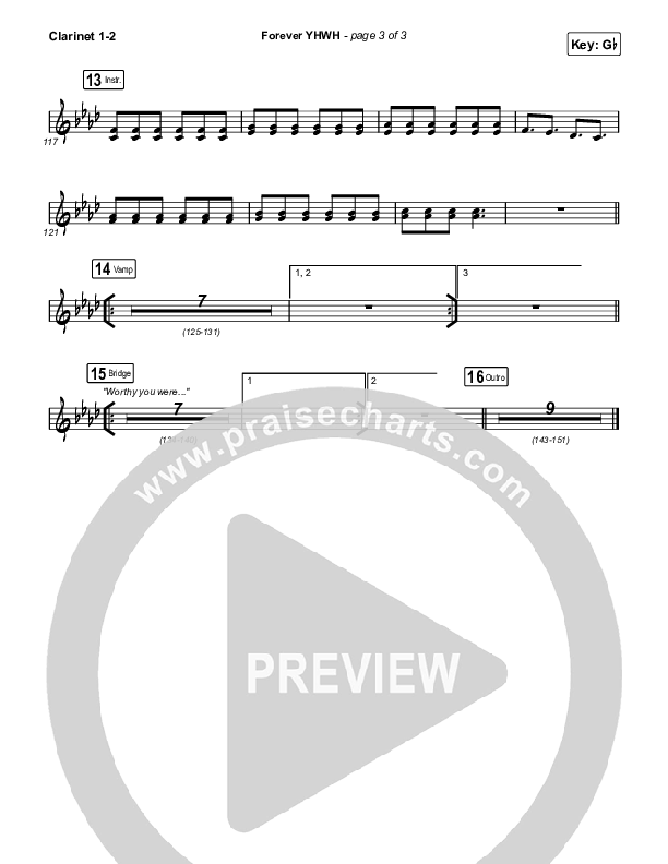 Forever YHWH Clarinet 1/2 (Elevation Worship / Tiffany Hudson)