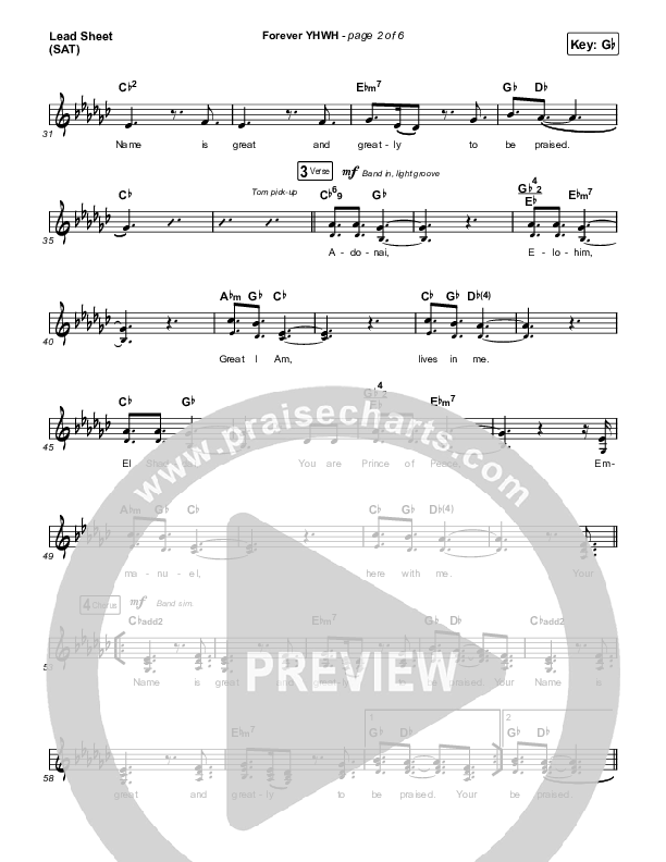 Forever YHWH Lead Sheet (SAT) (Elevation Worship / Tiffany Hudson)