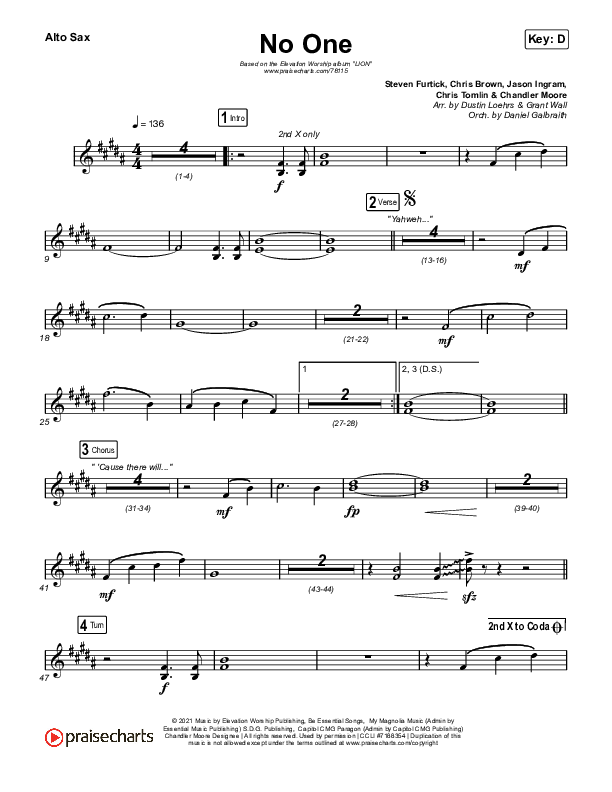 No One Alto Sax (Elevation Worship / Chandler Moore)
