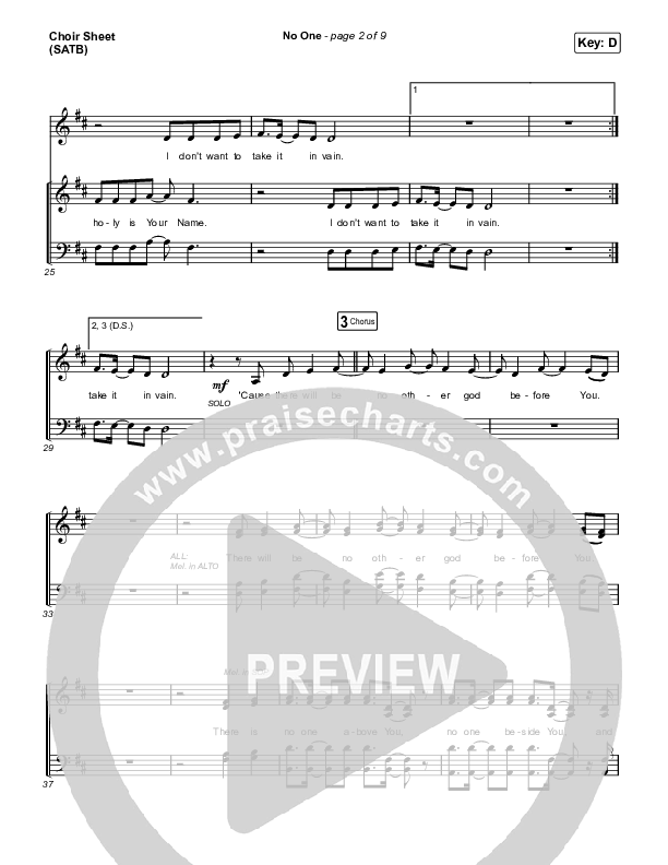 No One Choir Sheet (SATB) (Elevation Worship / Chandler Moore)