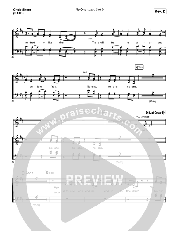 No One Choir Sheet (SATB) (Elevation Worship / Chandler Moore)