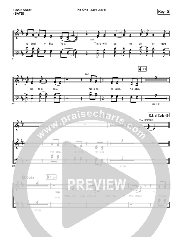 No One Choir Sheet (SATB) (Elevation Worship / Chandler Moore)
