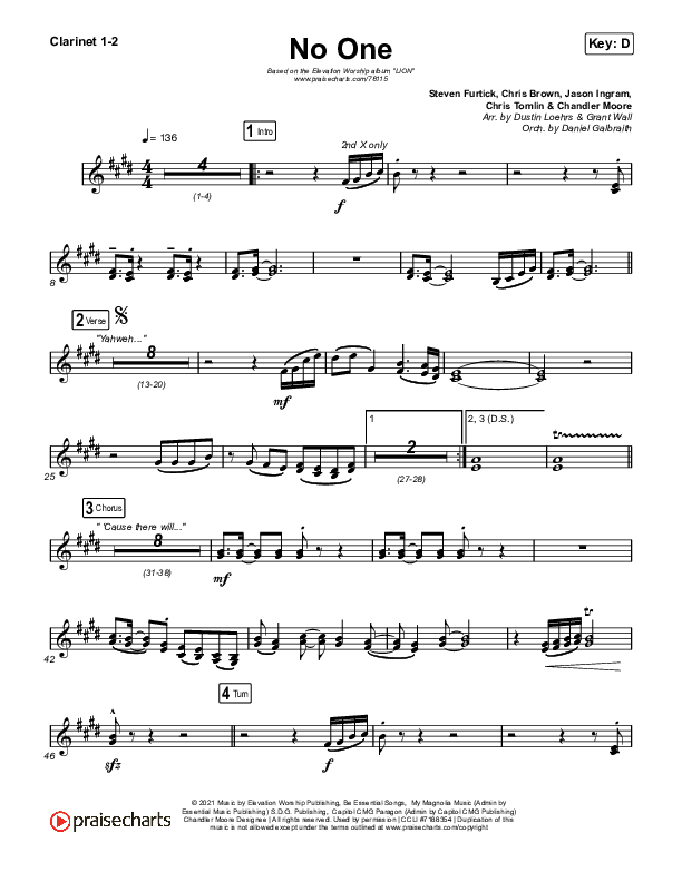 No One Clarinet 1/2 (Elevation Worship / Chandler Moore)