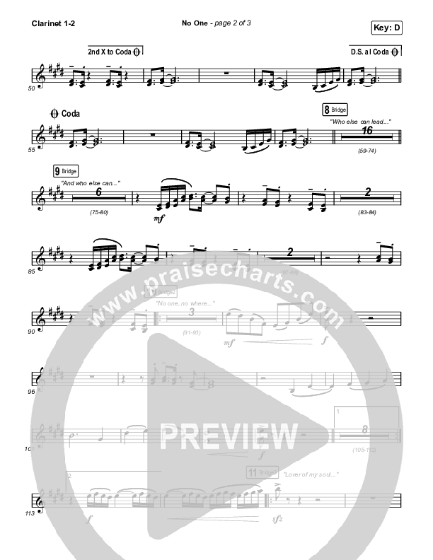 No One Clarinet 1/2 (Elevation Worship / Chandler Moore)