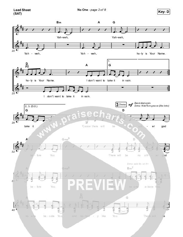 No One Lead Sheet (SAT) (Elevation Worship / Chandler Moore)
