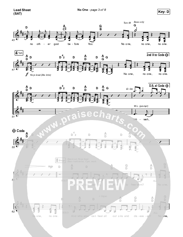 No One Lead Sheet (SAT) (Elevation Worship / Chandler Moore)