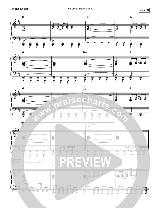 No One Piano Sheet (Elevation Worship / Chandler Moore)